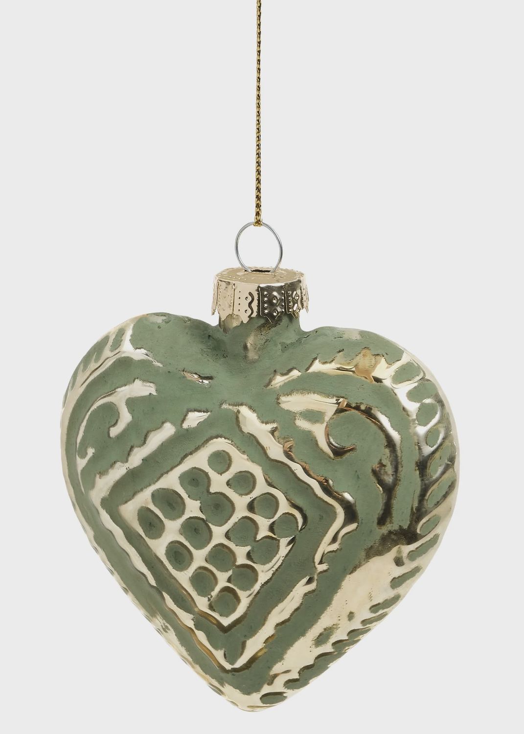 Green and Gold Glass Christmas Ornaments, Design: Heart