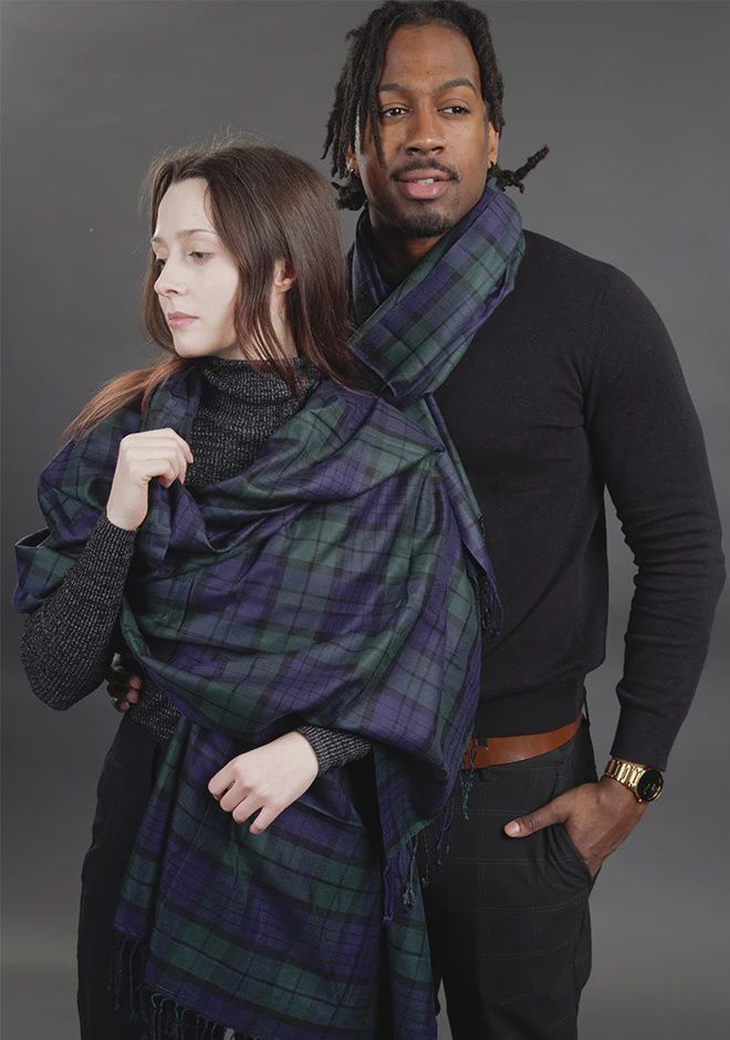 Poly Viscose Light Tartan Scarf/Shawl, Style: Black Watch