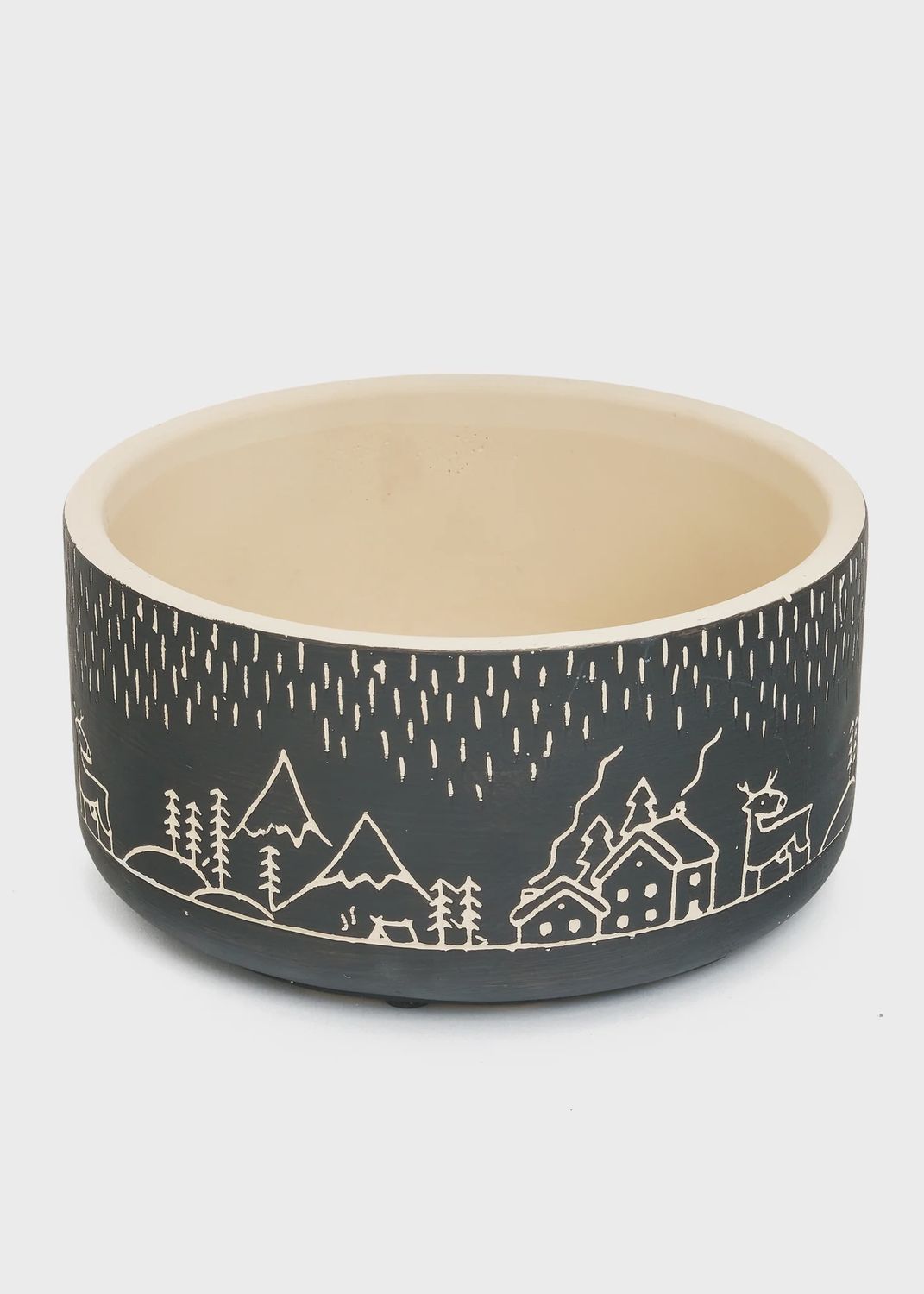 Black Planters with Designs, Style: Round 7x3.5"
