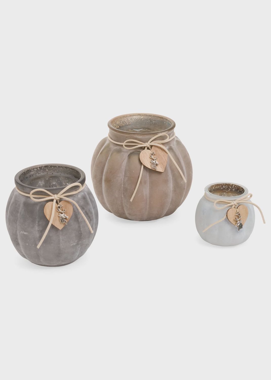 Glass Candle Holder with Heart, Colour: Grey 6x6