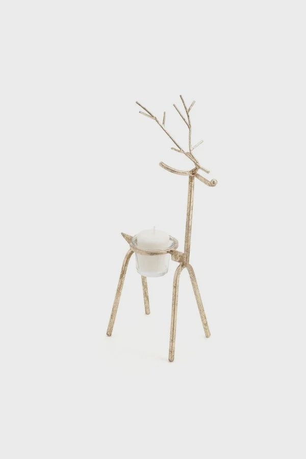 Gold Reindeer Tea Light Candle Holder, Size: Small 13"