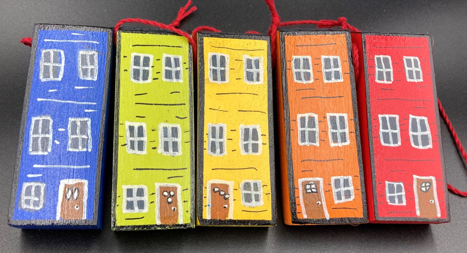 Wooden Row House Ornament Assorted Colours