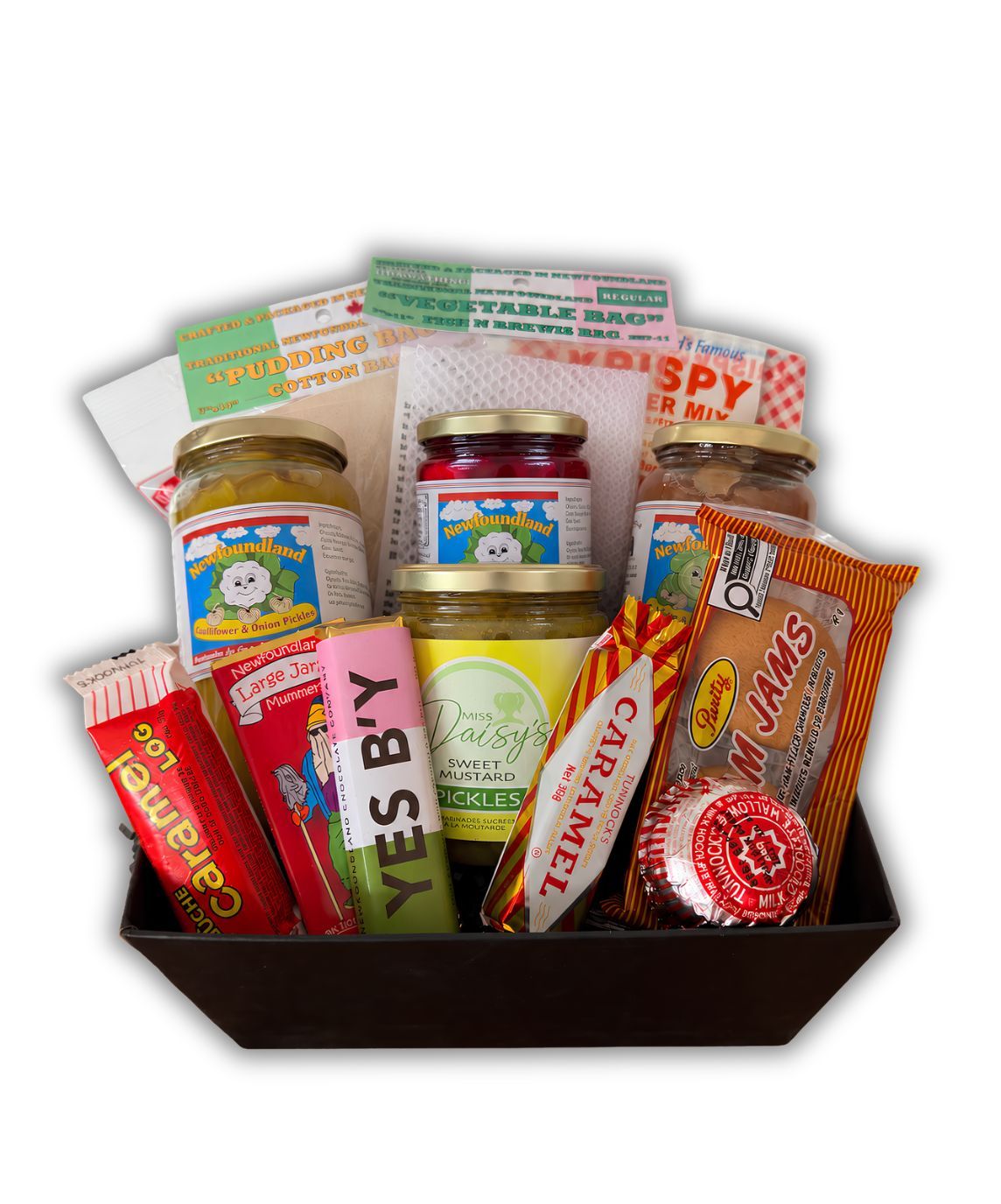 Traditions Newfoundland gift basket with Purity Jam Jams, local pickles, chocolates and classic treats from Urban Market 1919
