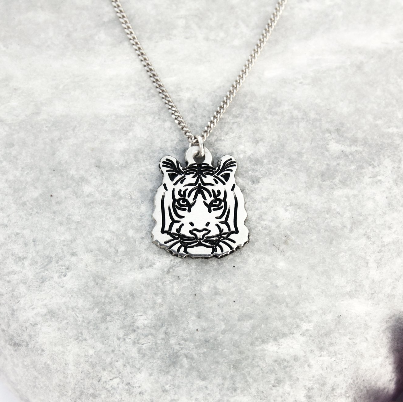 Sterling Silver Tiger Face Necklace