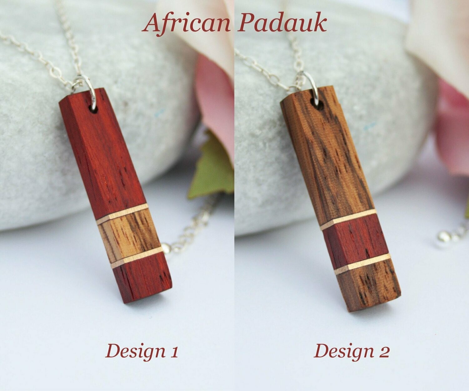 African Padauk, Purpleheart, Zebrano and Gilding Brass Wood and Bar Necklaces