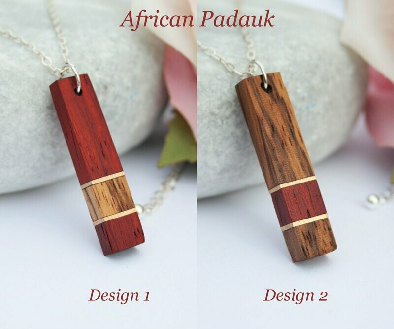 African Padauk, Purpleheart, Zebrano and Gilding Brass Wood and Bar Necklaces