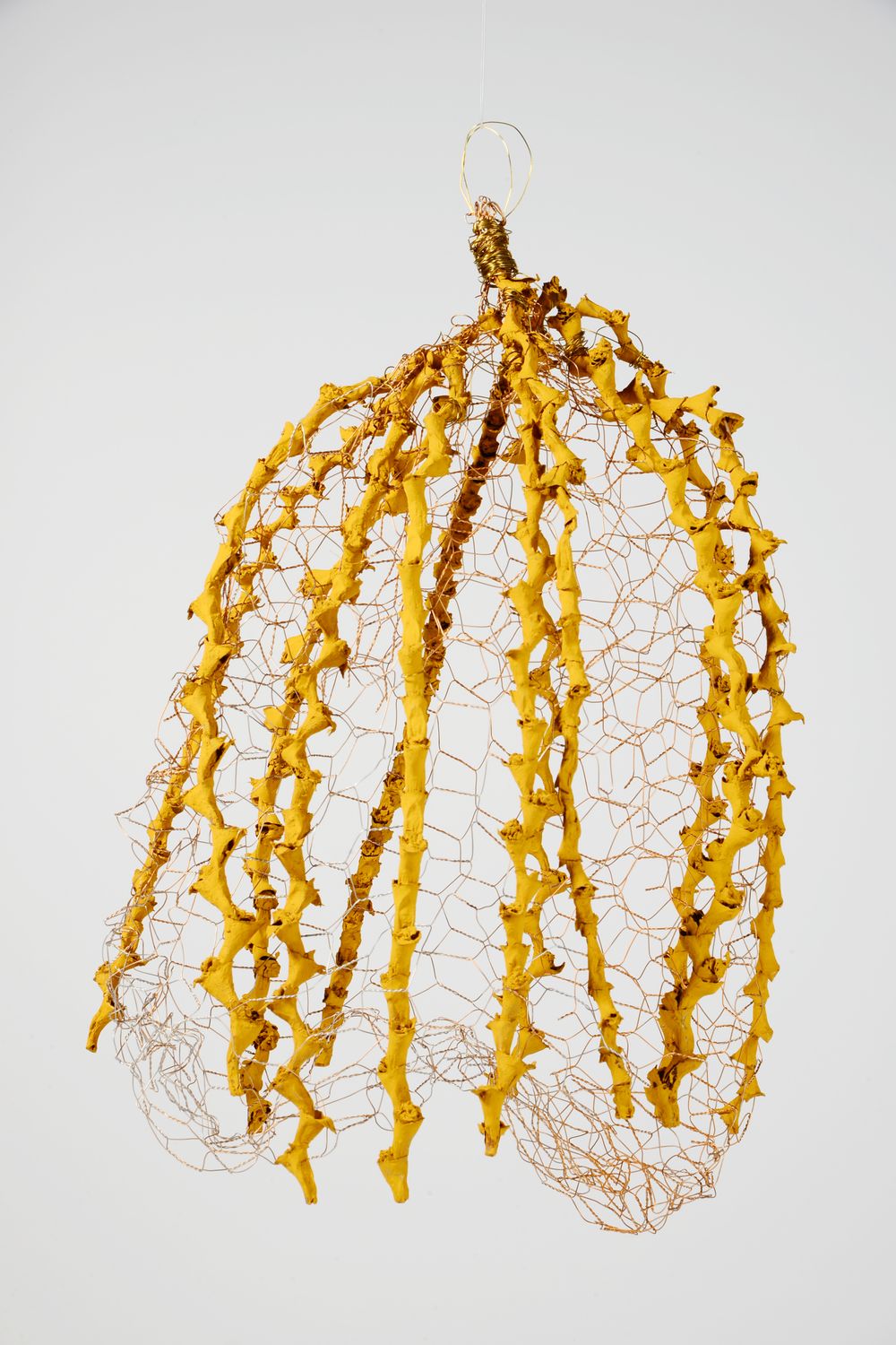 Gaiola 45 Sculpture in Gold with Ochre Buriti Stems