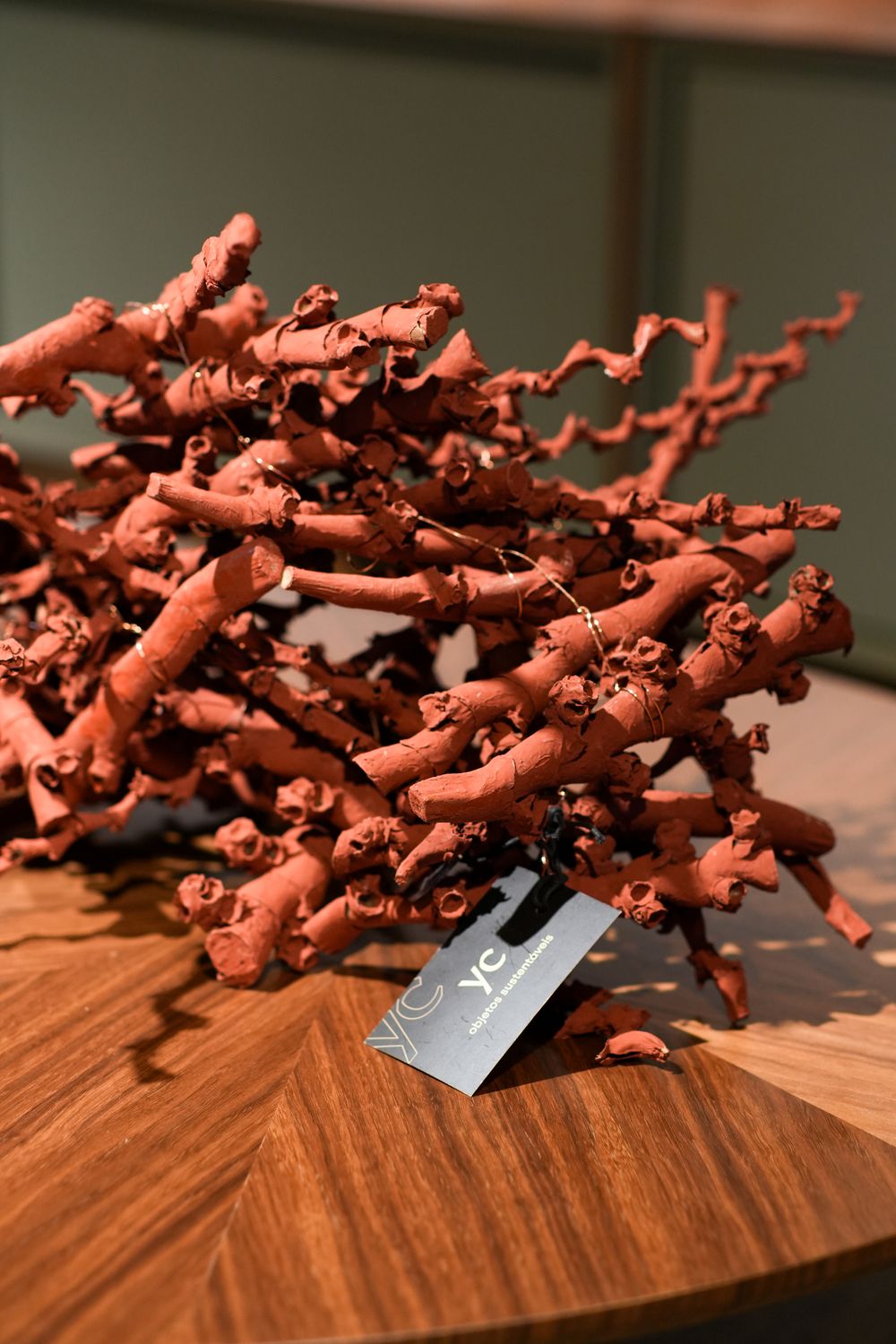 Red Buriti Stem Object with Copper Wire