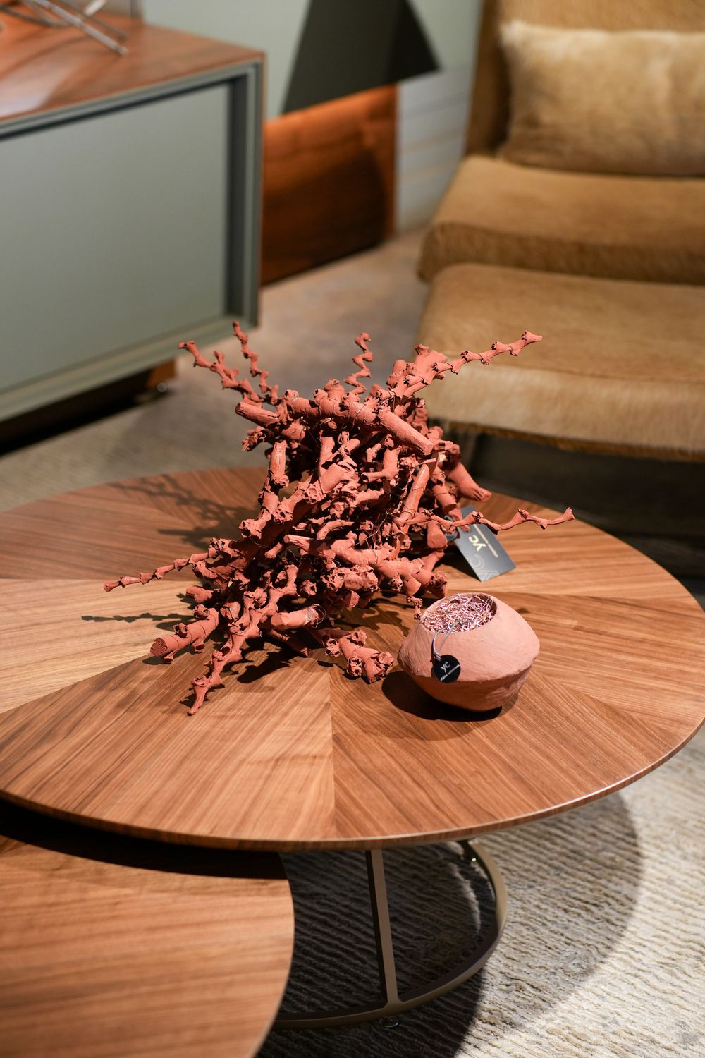 Red Buriti Stem Object with Copper Wire
