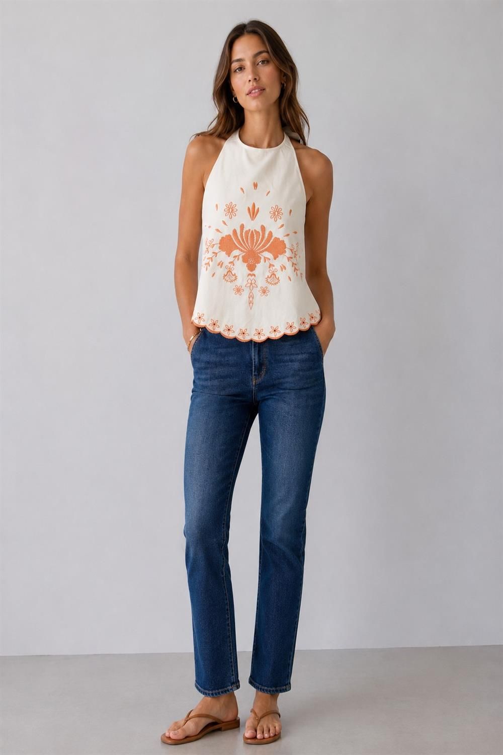 MARISOL SCALLOP HEM HALTER TOP