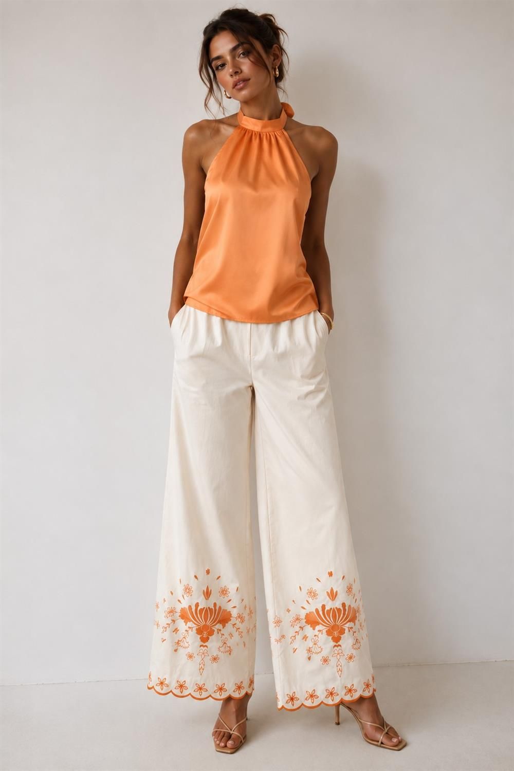 MARISOL SCALLOP HEM WIDE LEG PANT