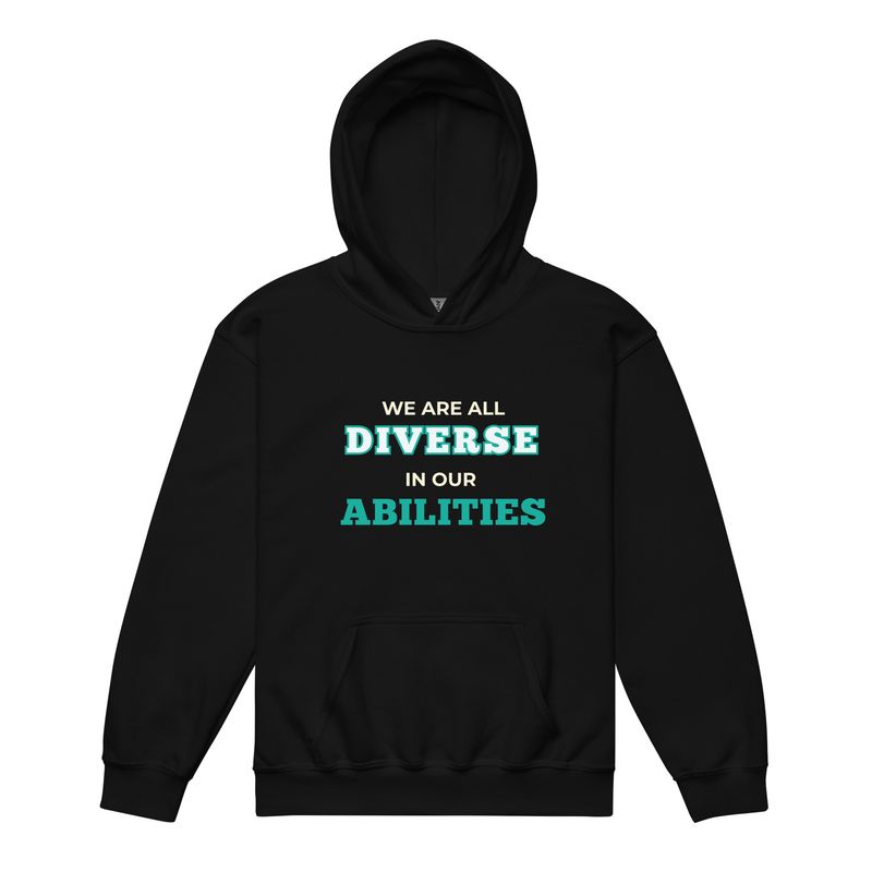 We Are All Diverse in Our Abilities Youth Hoodie – Bold Typography (Dark Colours) We Are All Diverse in Our Abilities Youth Hoodie – Bold Typography (Dark Colours)