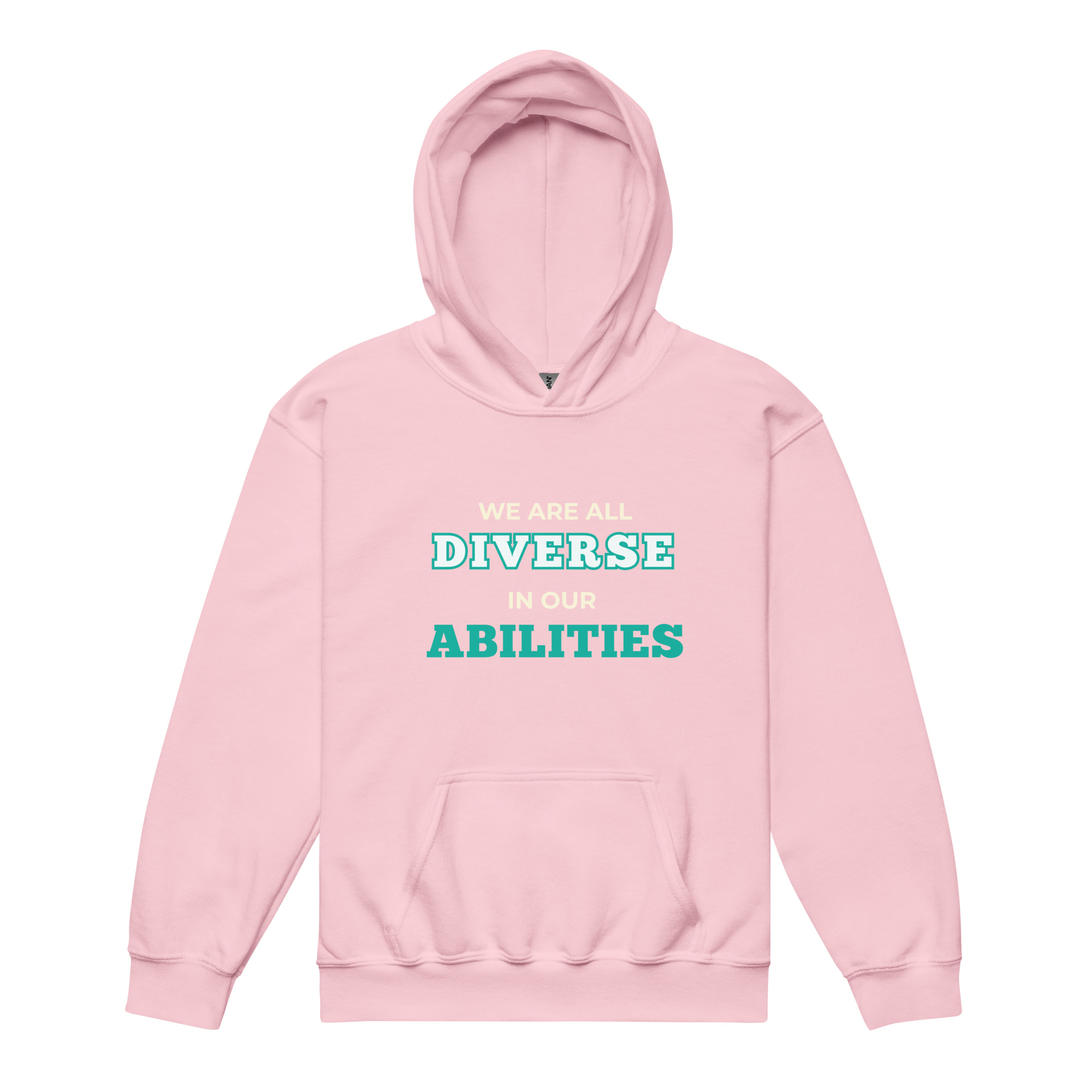 We Are All Diverse in Our Abilities Youth Hoodie – Bold Typography (Dark Colours)