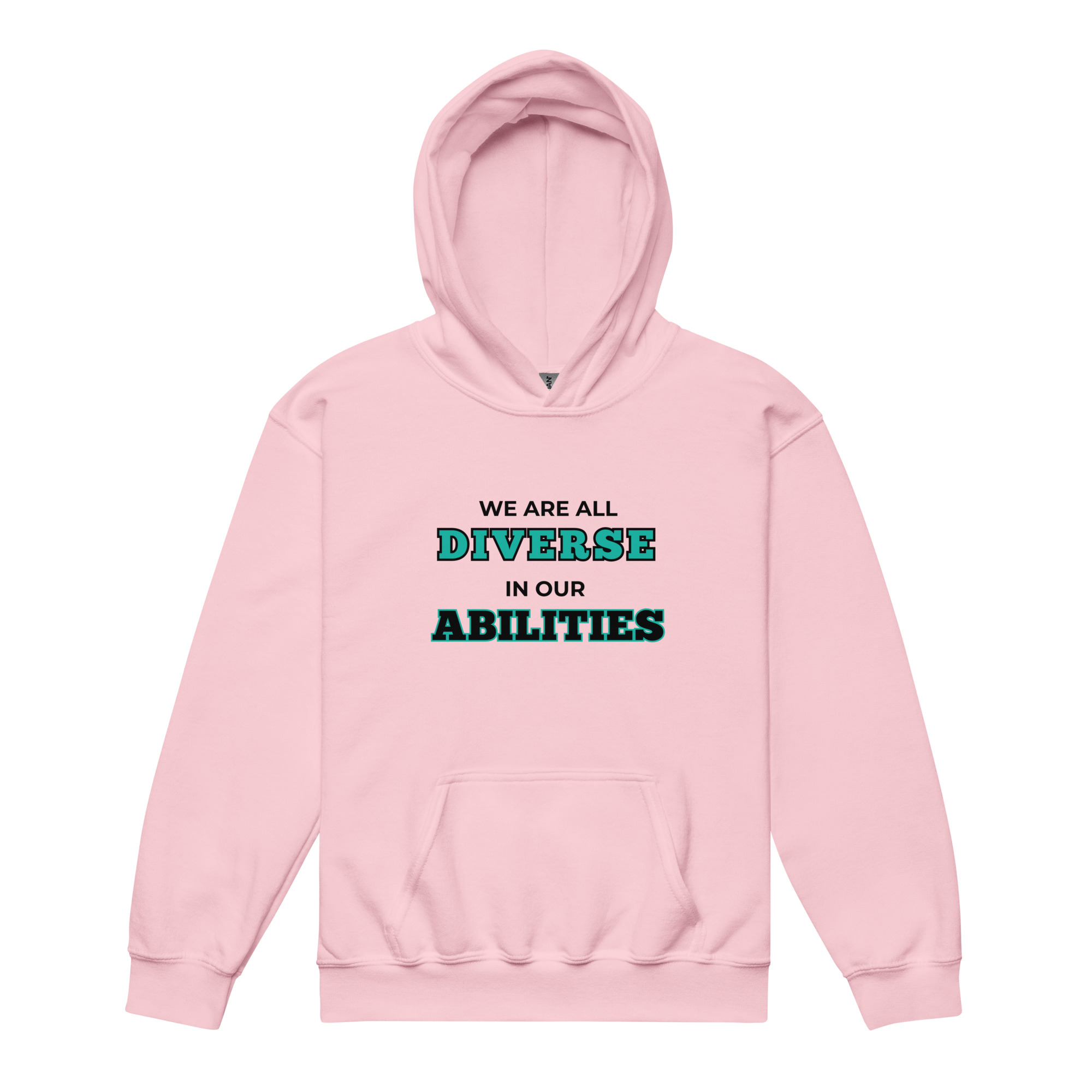 We Are All Diverse in Our Abilities Youth Hoodie – Bold Typography (Light Colours)