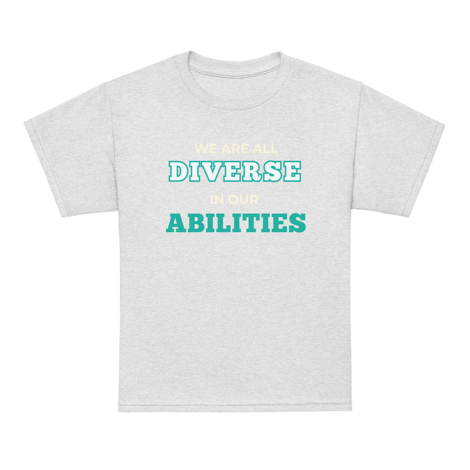 We Are All Diverse in Our Abilities Youth Tee – Bold Typography (Dark Colours)
