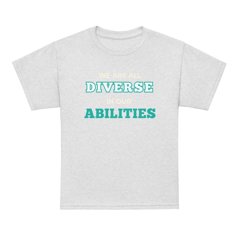 We Are All Diverse in Our Abilities Youth Tee – Bold Typography (Dark Colours) We Are All Diverse in Our Abilities Youth Tee – Bold Typography (Dark Colours)