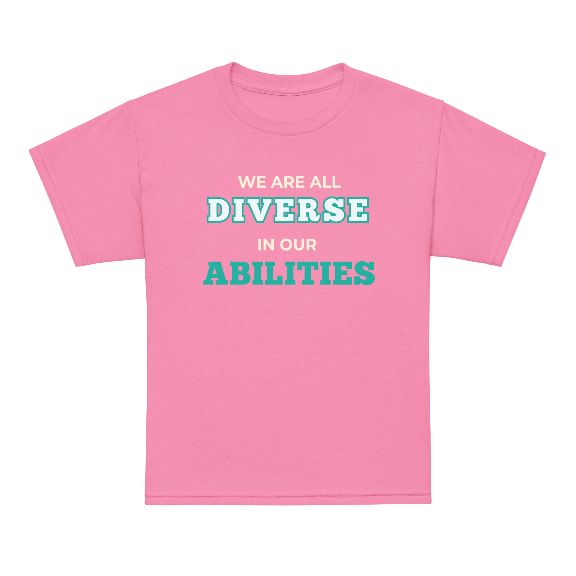 We Are All Diverse in Our Abilities Youth Tee – Bold Typography (Dark Colours)