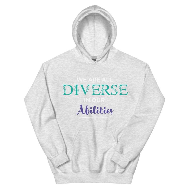 We Are All Diverse in Our Abilities Hoodie – Floral Accent (Dark Colours, Unisex S–5XL) We Are All Diverse in Our Abilities Hoodie – Floral Accent (Dark Colours, Unisex S–5XL)