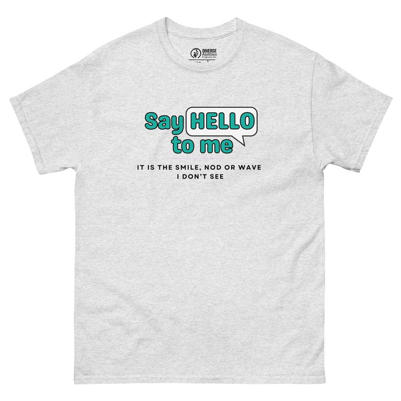 “Say HELLO” Disability Awareness Light Tee – Light Colours (Unisex S–5XL) “Say HELLO” Disability Awareness Light Tee – Light Colours (Unisex S–5XL)