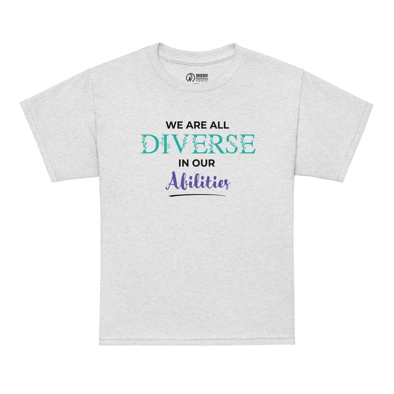 We Are All Diverse in Our Abilities Youth Tee – Floral Accent (Light Colours) We Are All Diverse in Our Abilities Youth Tee – Floral Accent (Light Colours)