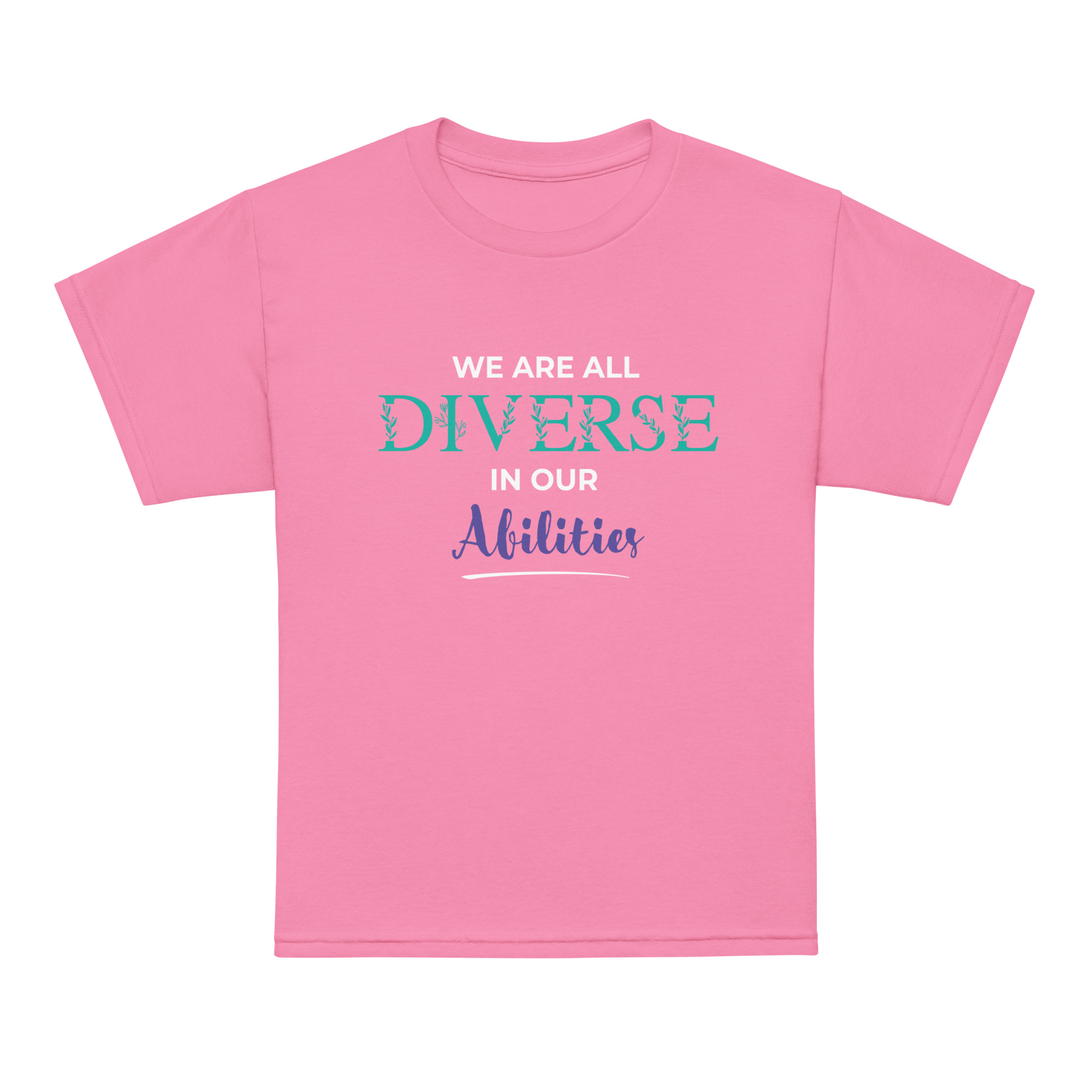 We Are All Diverse in Our Abilities Youth Tee – Floral Accent (Dark Colours)
