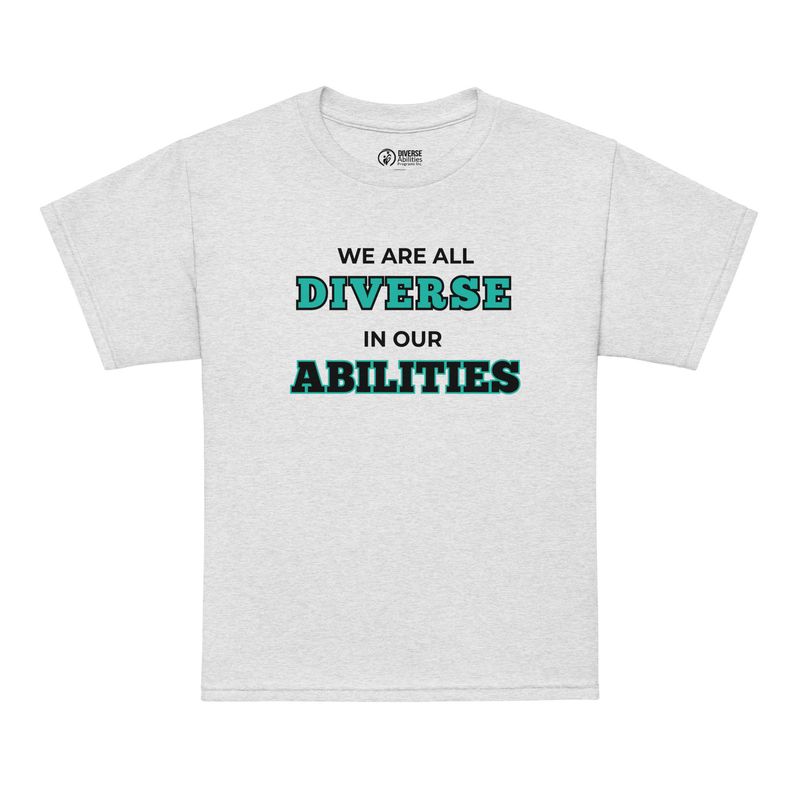 We Are All Diverse in Our Abilities Youth Tee – Bold Typography (Light Colours) We Are All Diverse in Our Abilities Youth Tee – Bold Typography (Light Colours)