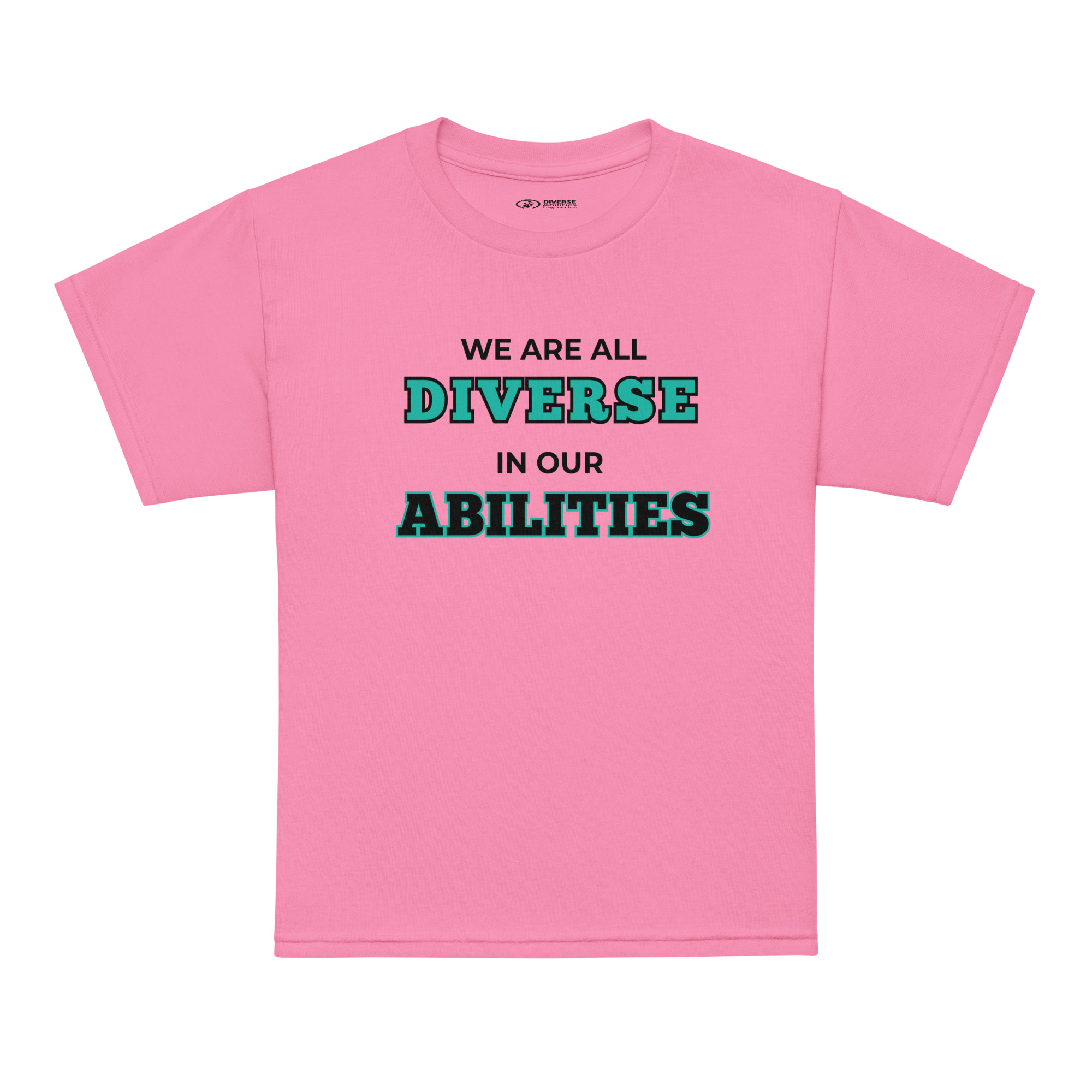 We Are All Diverse in Our Abilities Youth Tee – Bold Typography (Light Colours)