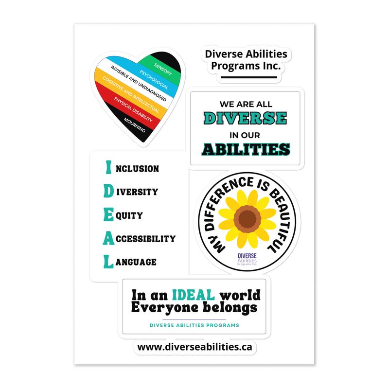 Inclusive Awareness Sticker Sheet – 5 Meaningful Designs Inclusive Awareness Sticker Sheet – 5 Meaningful Designs