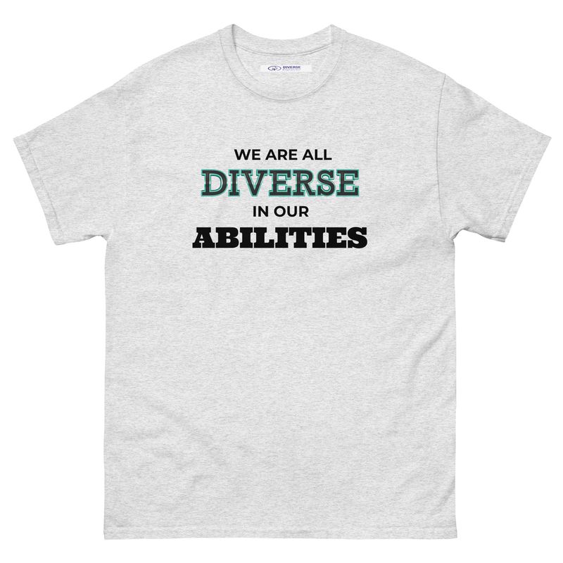 We Are All Diverse in Our Abilities White Tee – Bold Typography Design (Unisex S–5XL) We Are All Diverse in Our Abilities White Tee – Bold Typography Design (Unisex S–5XL)