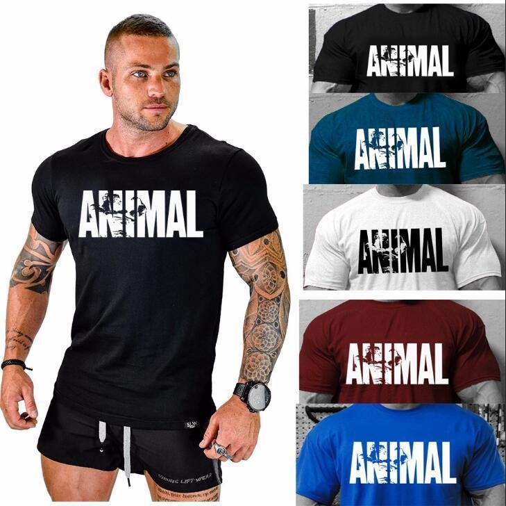 2018 New Men's Animal Fitness Cotton O-Neck Gym Muscle Bodybuilding T-shirt  Tee