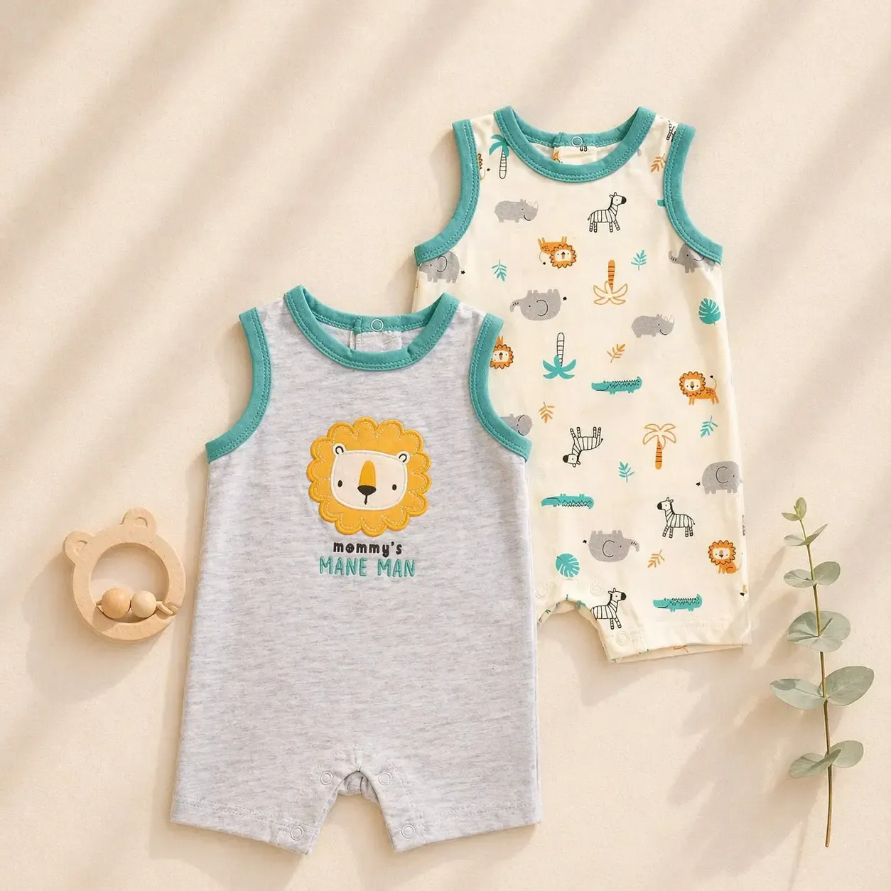 2pcs Set Baby Sleeveless Rompers Tank Top Jumpsuit, Size: 0-3M