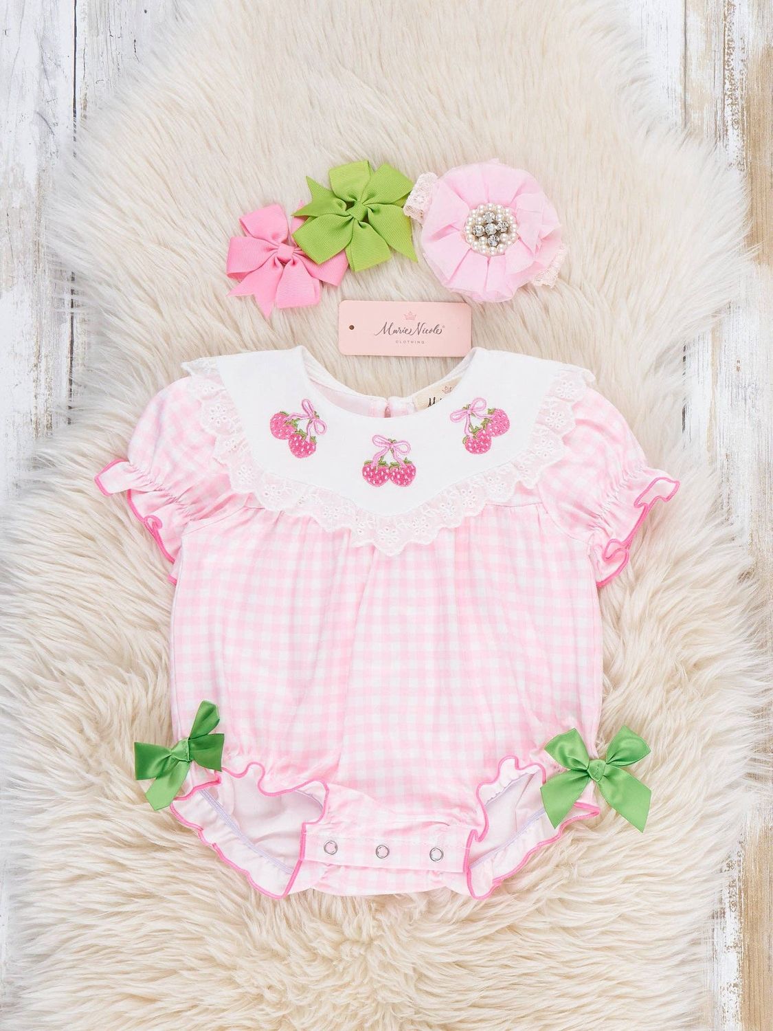 Sweet Strawberries Embroidered Bubble Romper
