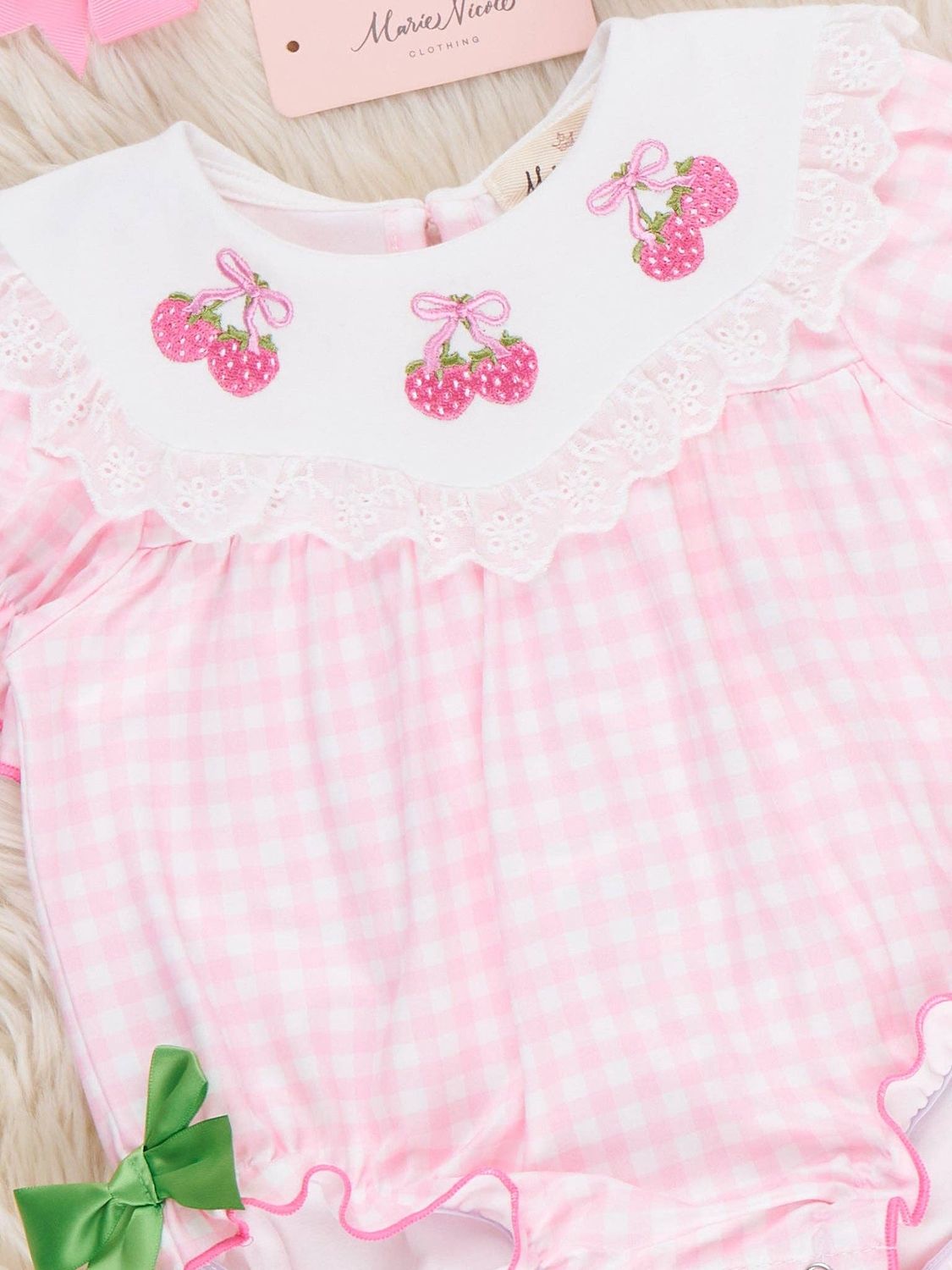Sweet Strawberries Embroidered Bubble Romper