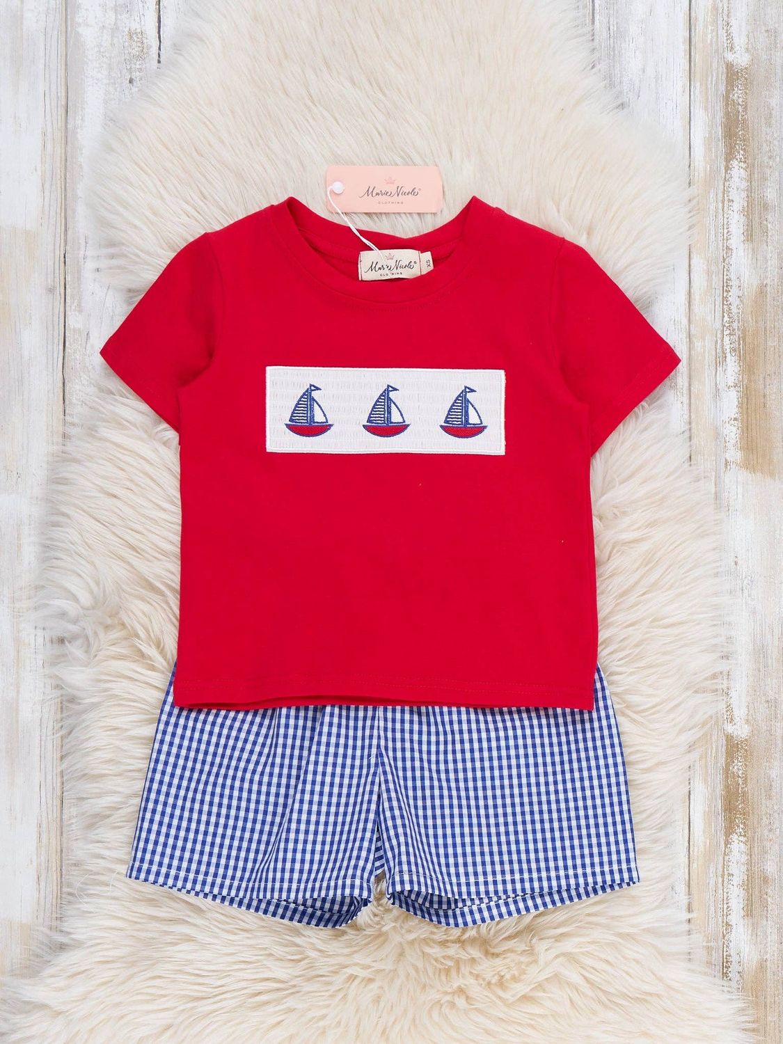 Sailboat Gingham Smocked Outfit
