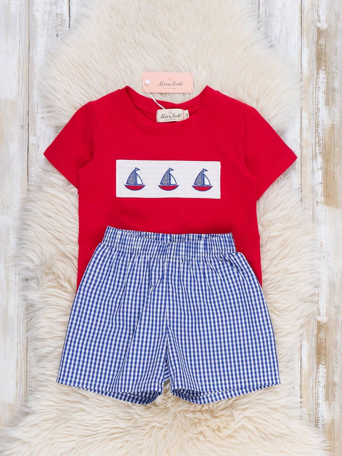 Sailboat Gingham Smocked Outfit