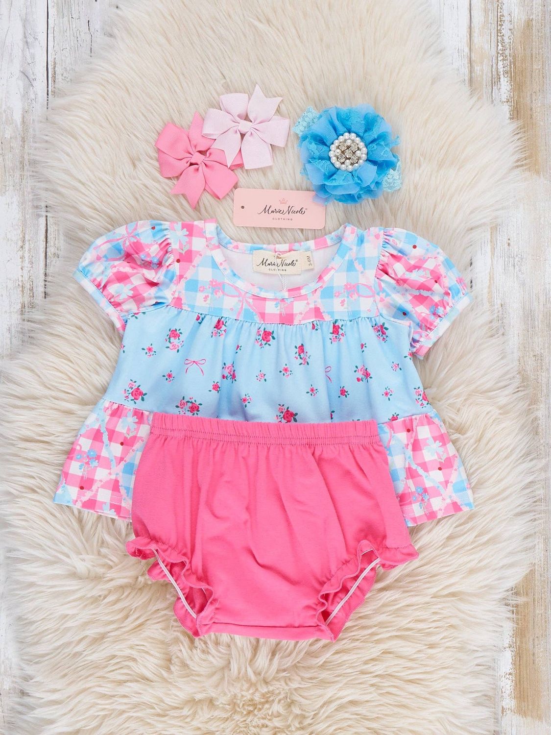 Angel Bloom Floral Plaid Bloomers Outfit