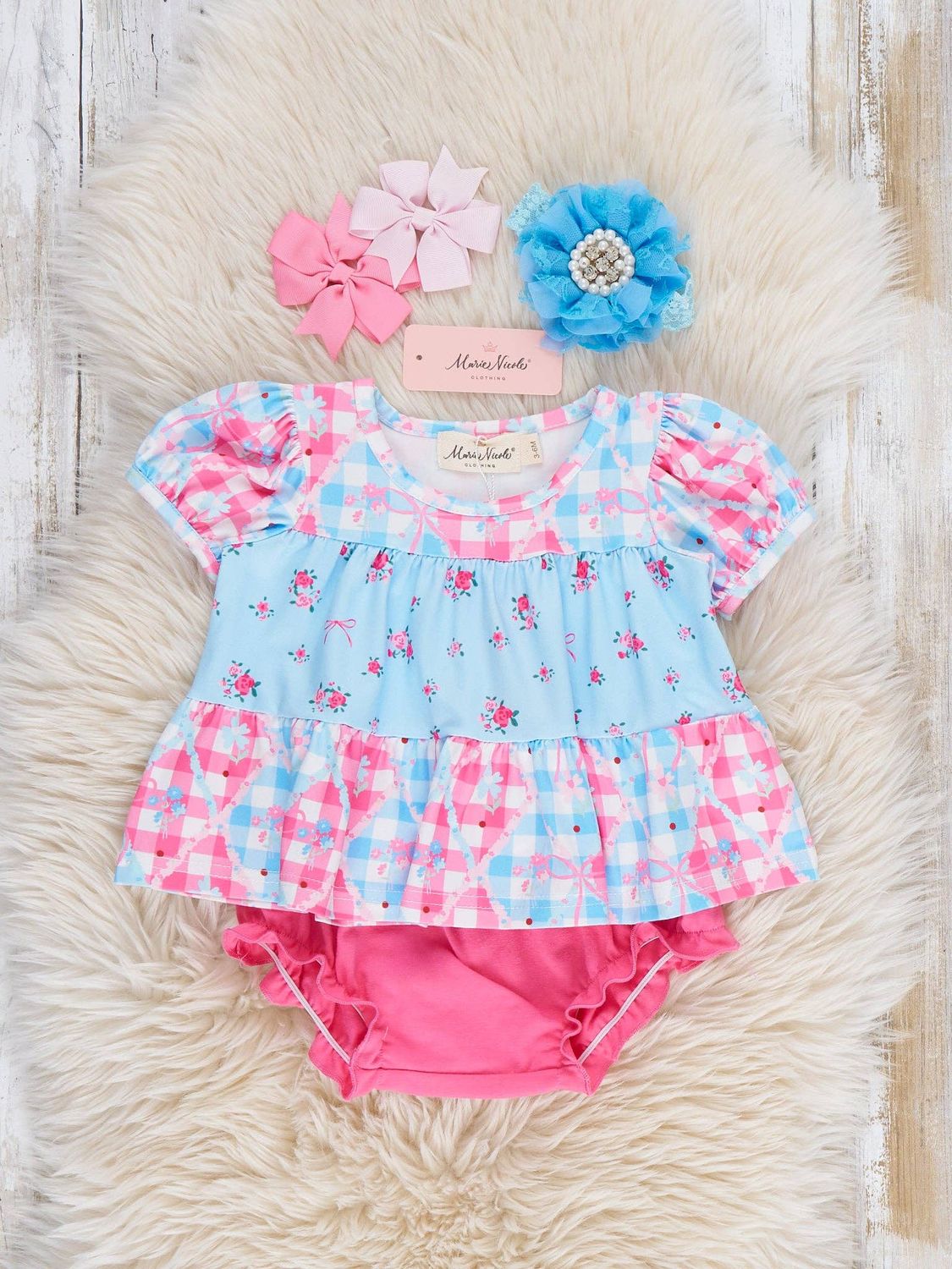Angel Bloom Floral Plaid Bloomers Outfit