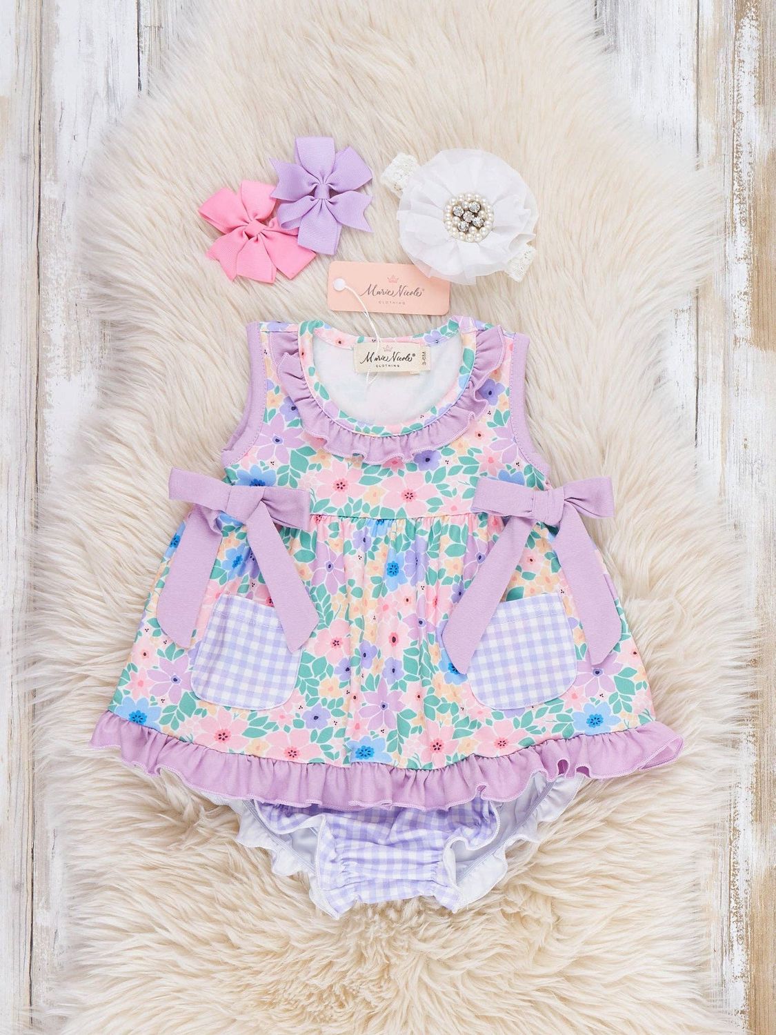Blooming Breeze Ruffle Bow Bubble Romper, Size: 6/12MOS