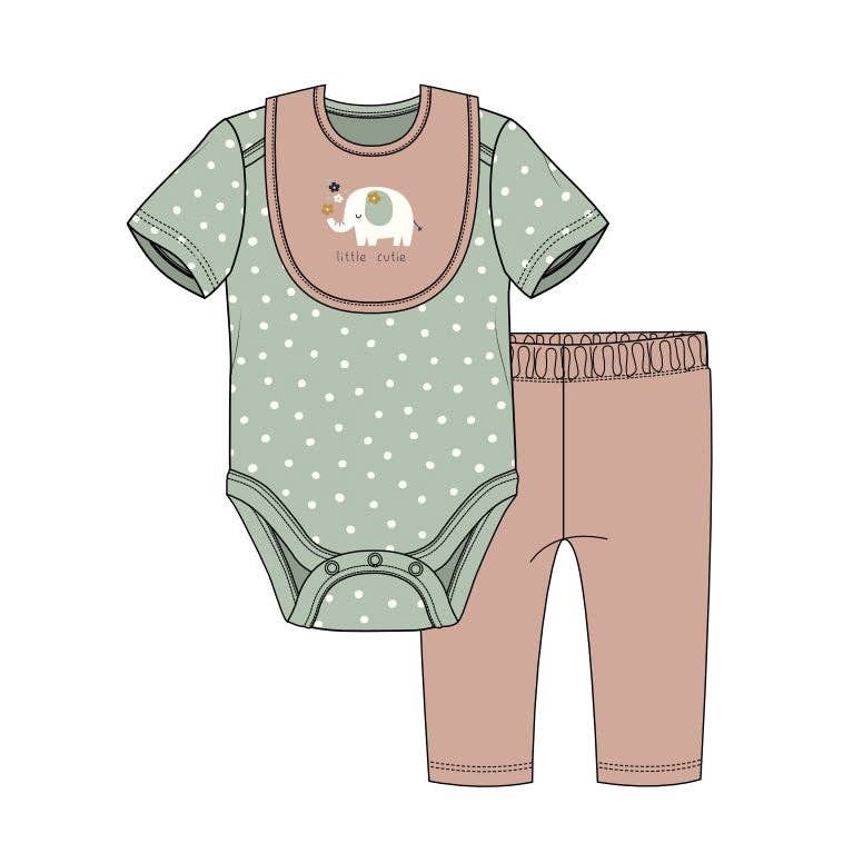 Baby Views 3pcs Elephant Bodysuit Pants &amp; Bib Set