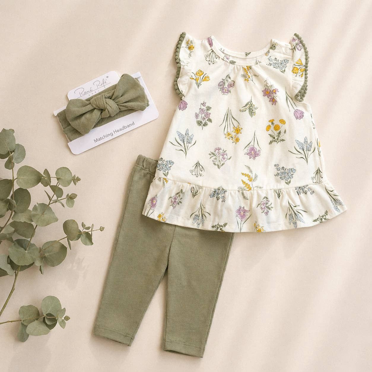 Baby Girl Rene Rofe Top &amp; Bottom Capri Leggings &amp; Headband Set(1)