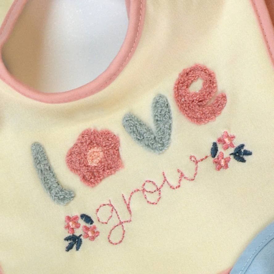 5 Pack Love Grow Soft Cotton Poly Embroidered Baby Bibs