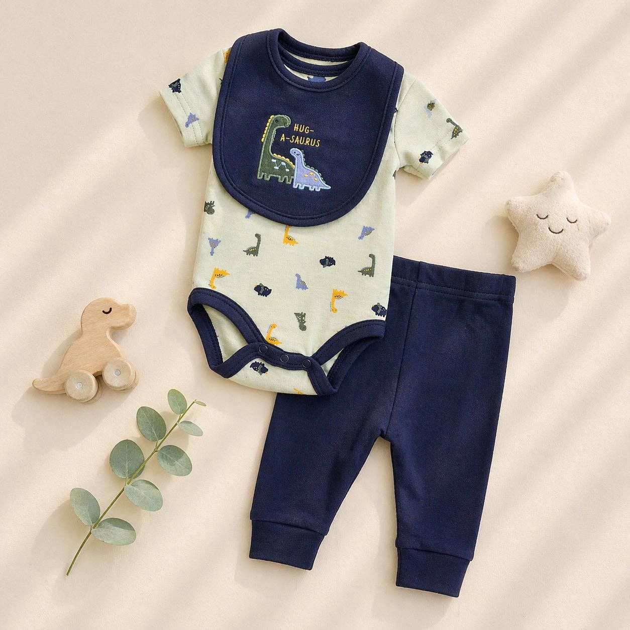 Baby Views 3pcs Dinosaur Bodysuit Pants &amp; Bib Set