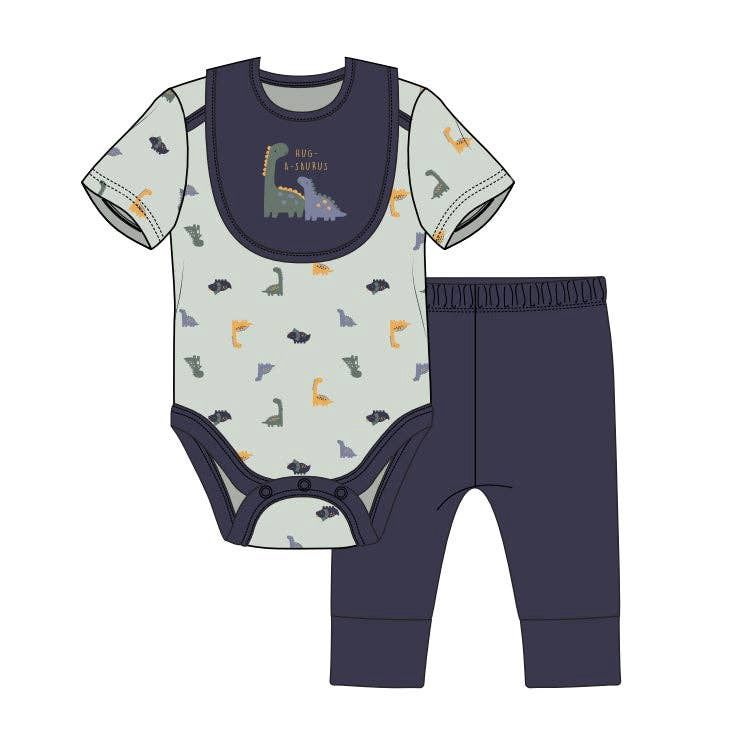 Baby Views 3pcs Dinosaur Bodysuit Pants &amp; Bib Set