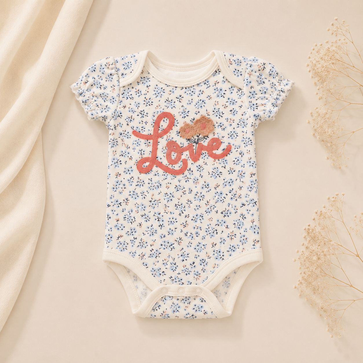 Baby 3pcs Love Chenille Applique Bodysuit Socks Pants Set