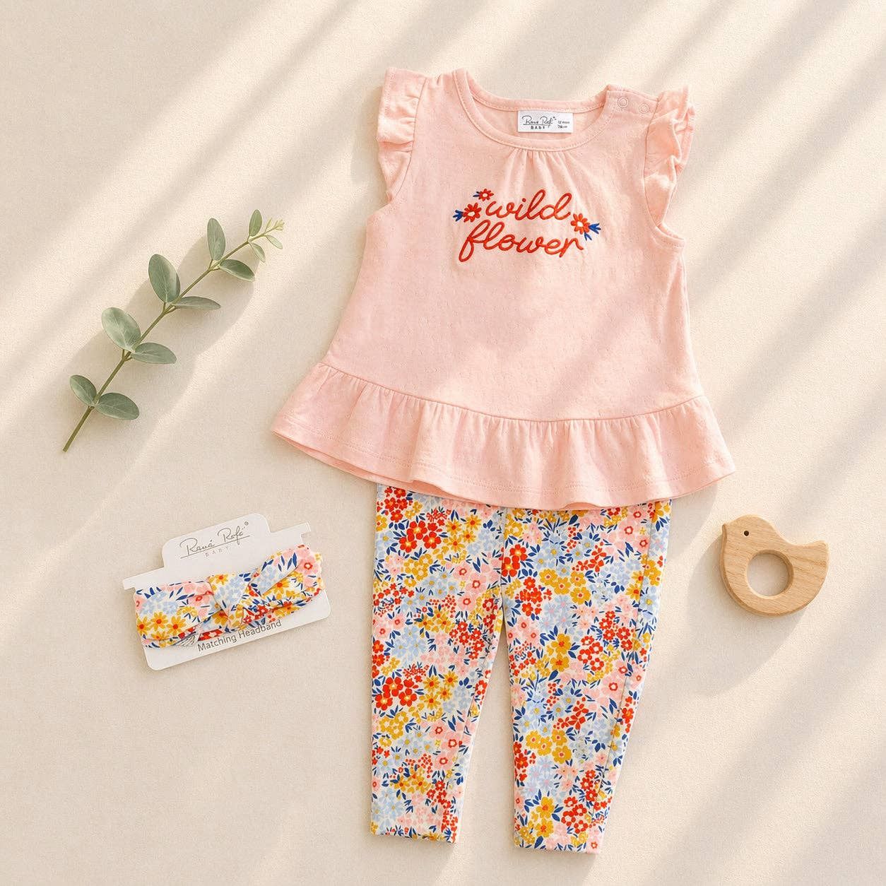 Baby Girl Rene Rofe Top &amp; Bottom Capri Leggings &amp; Headband Set