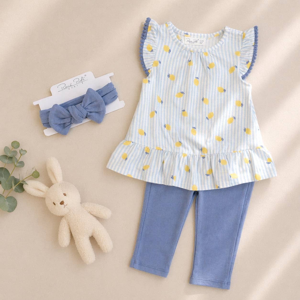 Baby Girl Lemon Rene Rofe Top &amp; Bottom Capri Leggings &amp; Headband Set