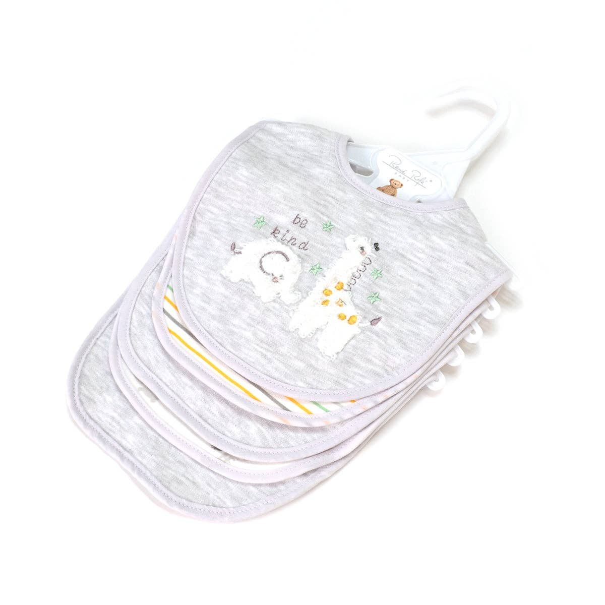 5 Pack Elephant &amp; Giraffe Soft Cotton Poly Embroidered Baby Bibs