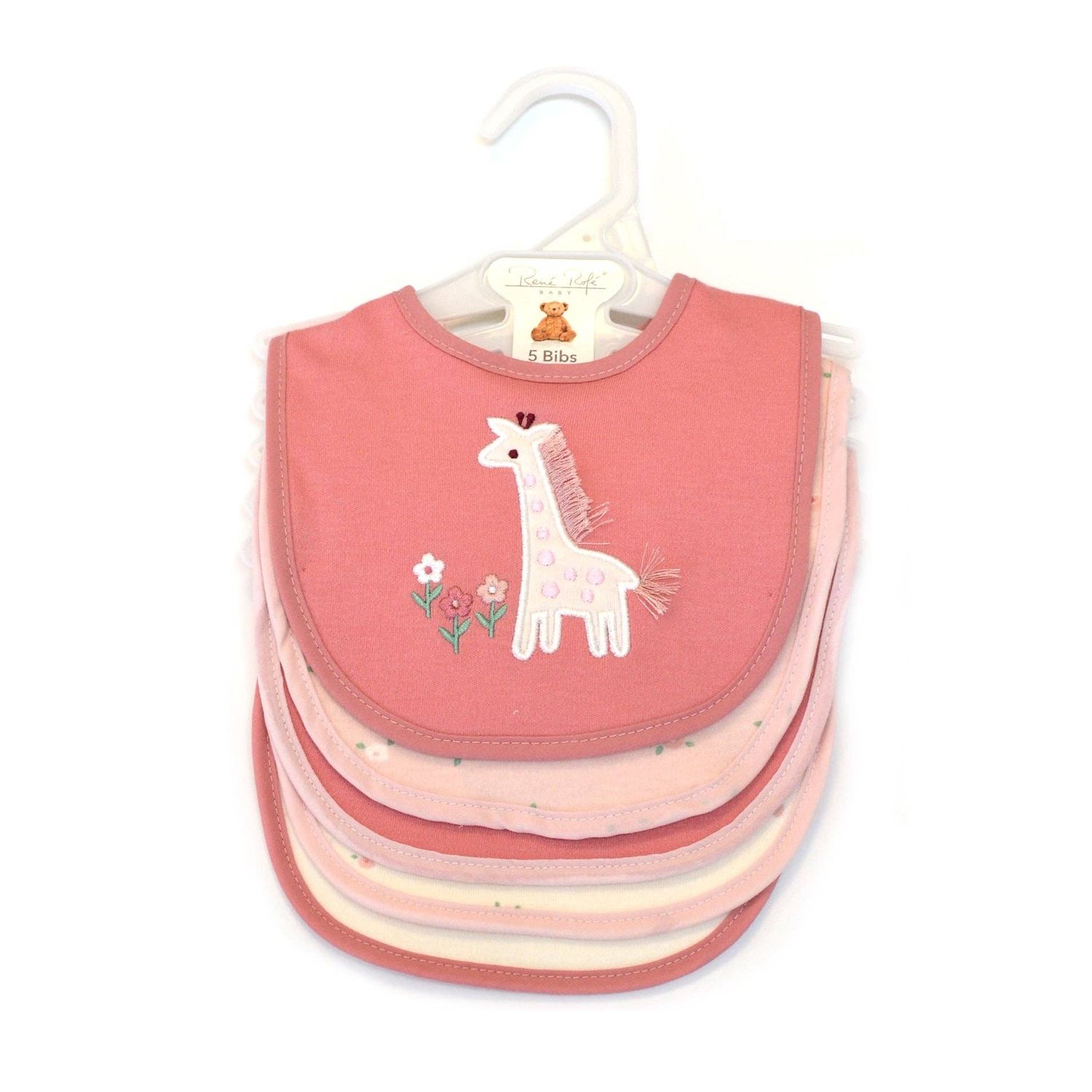 5 Pack Giraffe Pattern Soft Cotton Poly Embroidered Baby Bibs