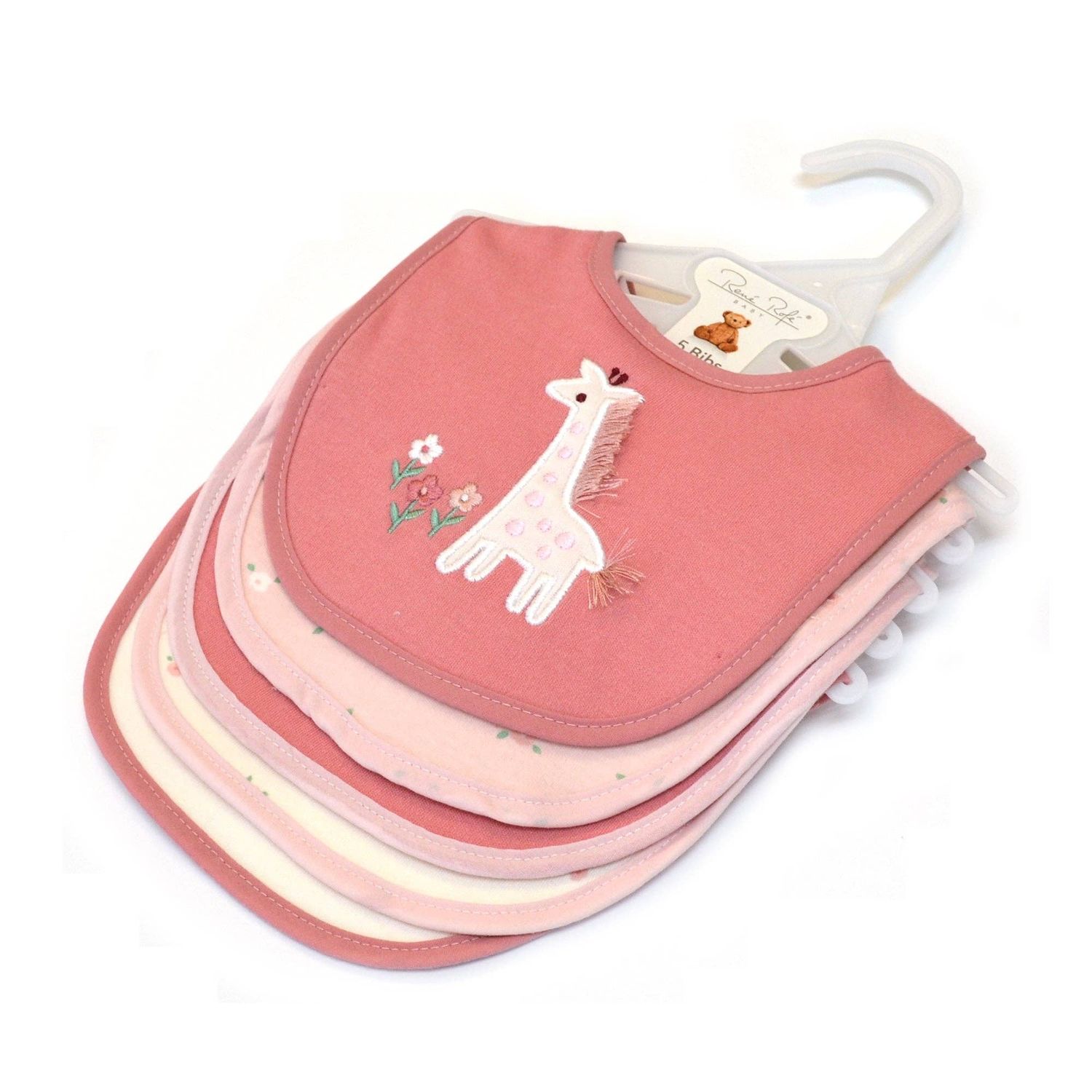 5 Pack Giraffe Pattern Soft Cotton Poly Embroidered Baby Bibs