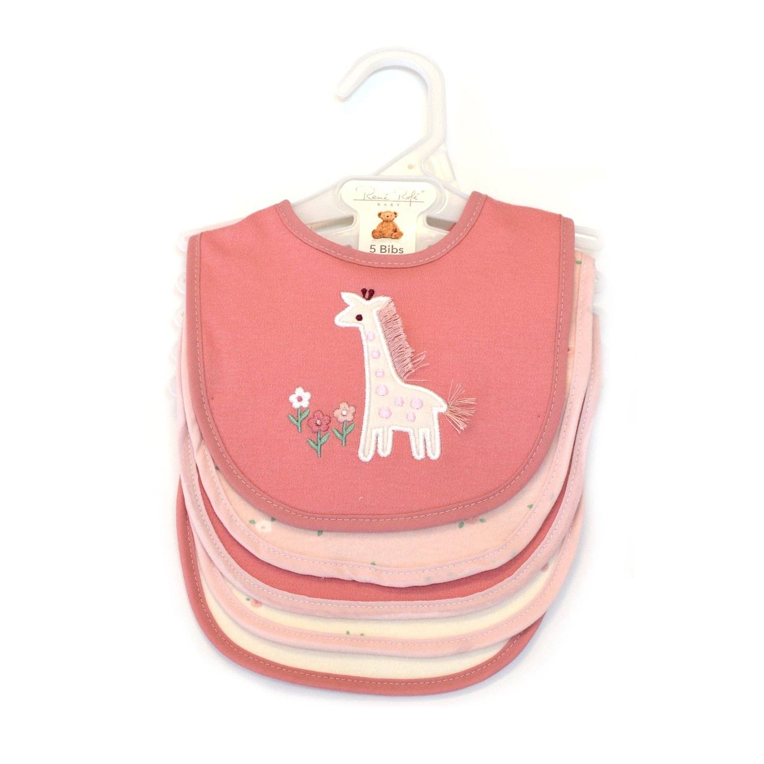 5 Pack Giraffe Pattern Soft Cotton Poly Embroidered Baby Bibs